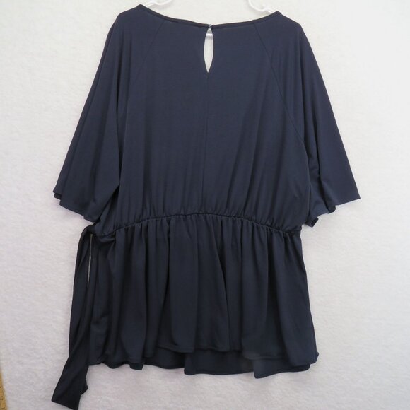 Lane Bryant Blouse Womens Size 22 Navy Blue Wrap Top Tie Waist Keyhole Back - Picture 3 of 10